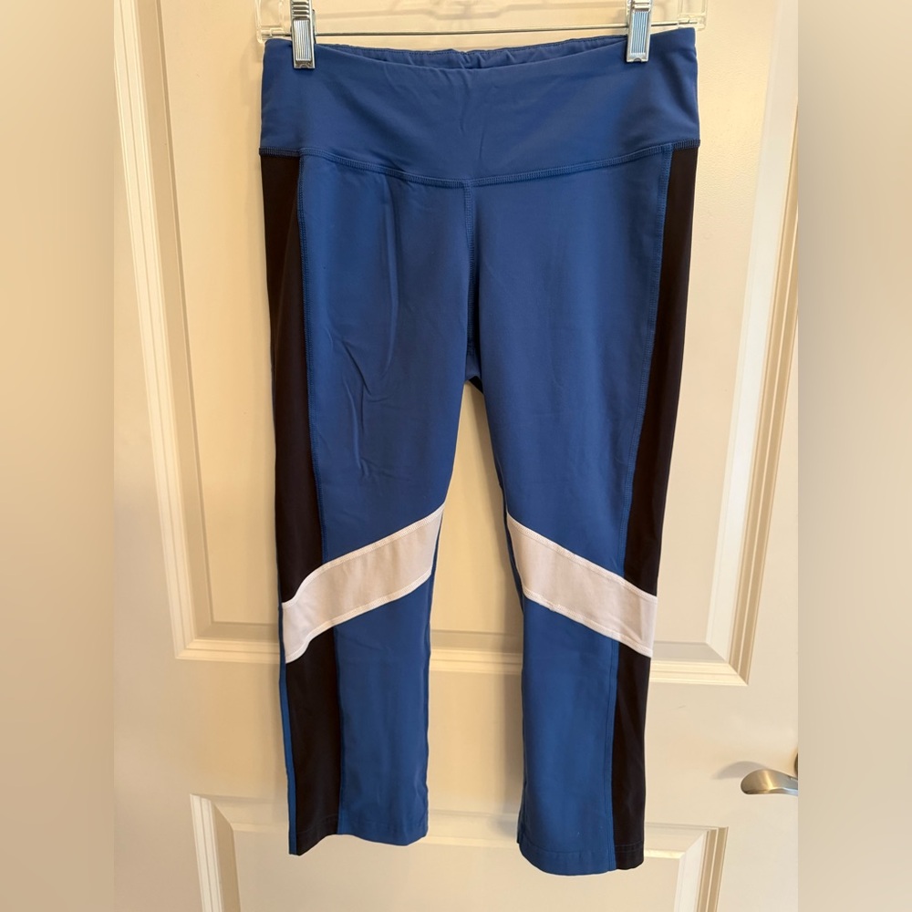 Blue and Black Athletic Leggings with White Accents